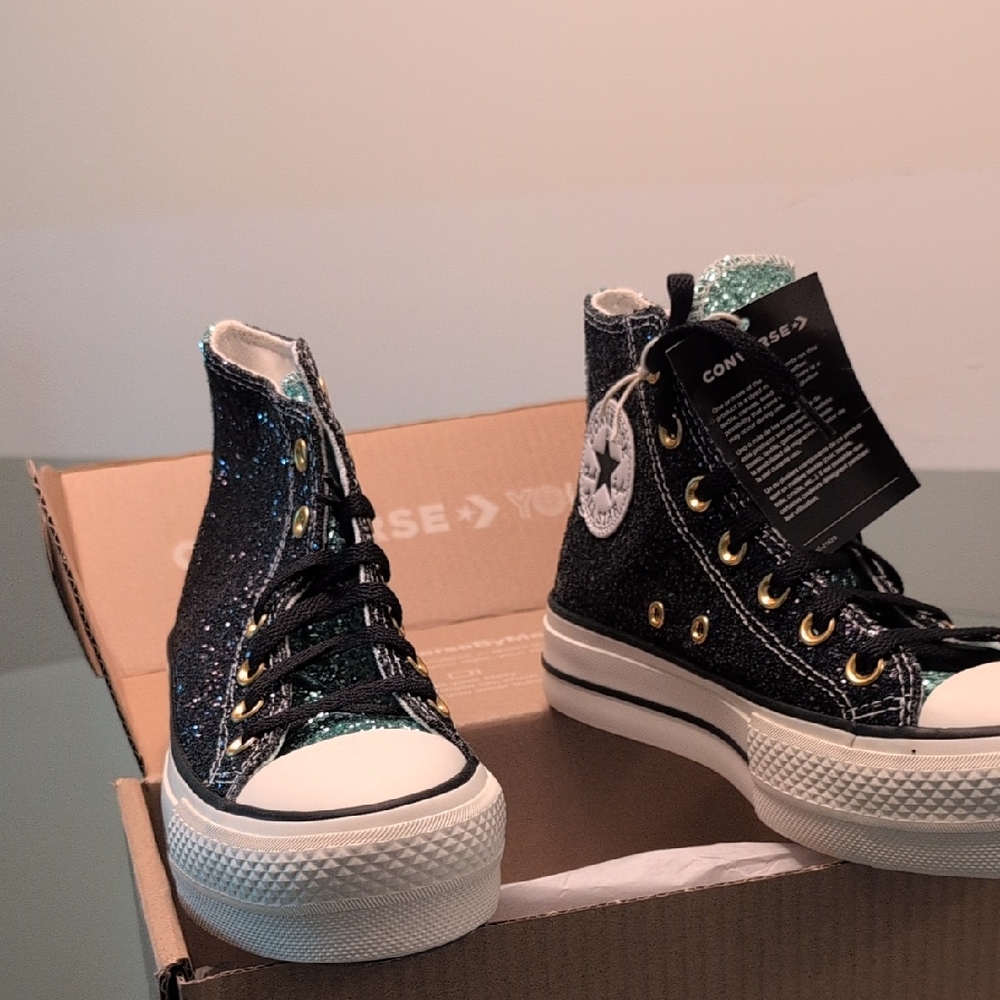 Converse Glitter High-Tops in Black and Green